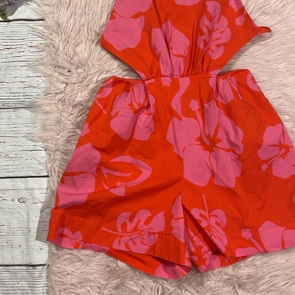 Staud Georgia Romper Halter Red Pink Floral Hawaiian - Picture 7 of 9